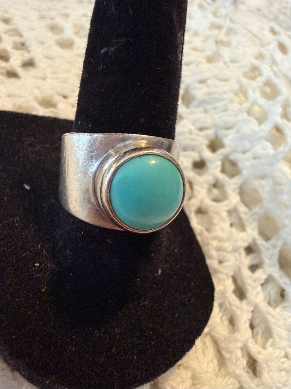 Sterling Silver Ring with Turquoise-Blue Cabochon - Women Jewelry